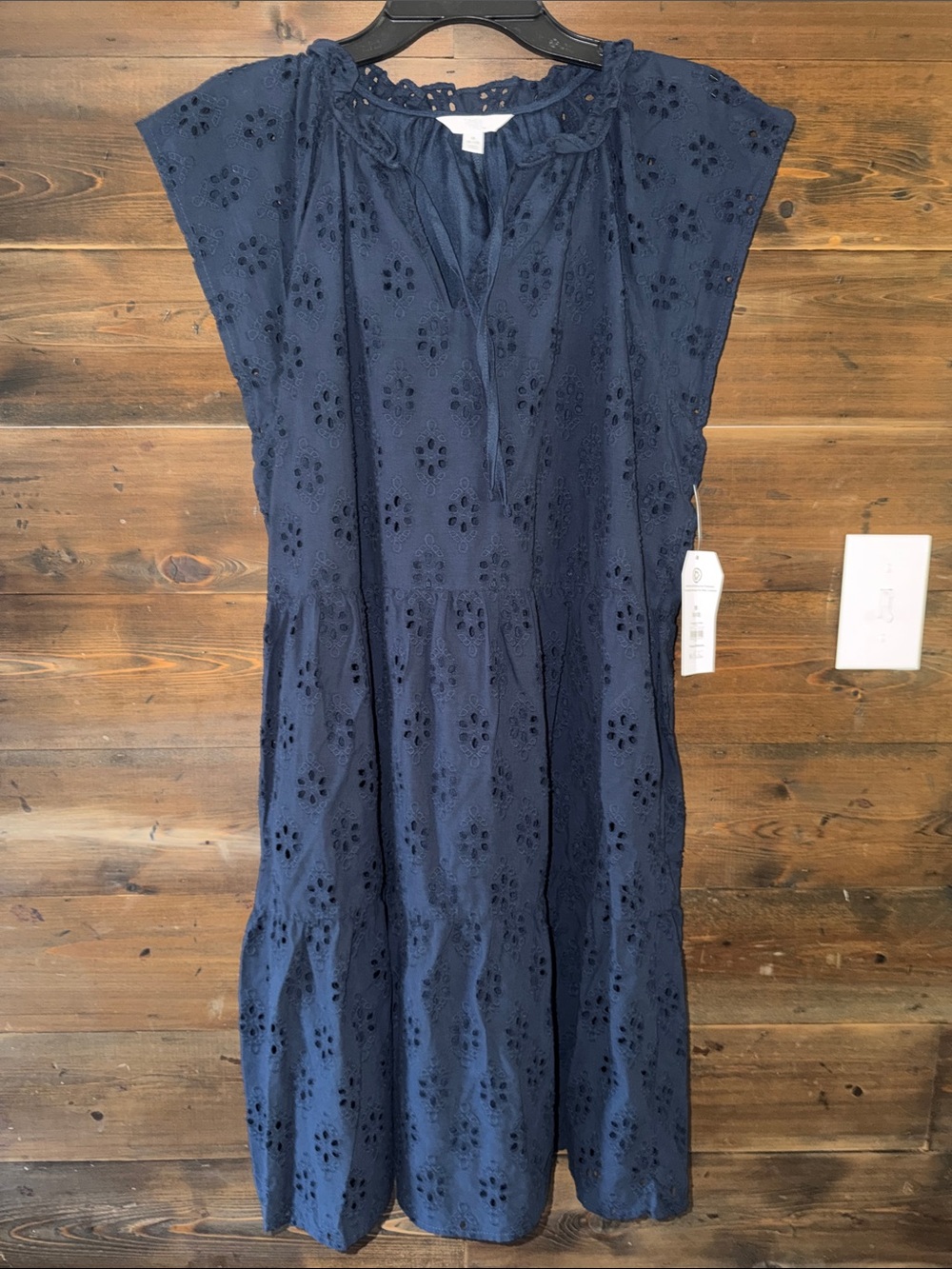 Time and Tru Navy Eyelet Tiered Midi Dress